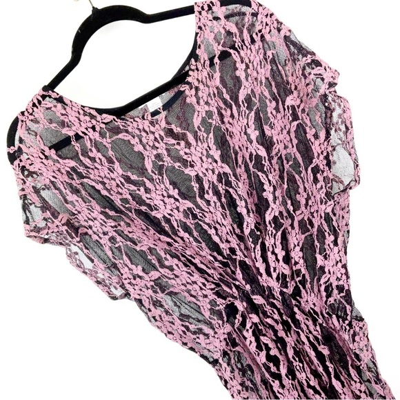 Bar III Pink & Black Summer Floral Lace Swimsuit Coverup Dress | Size L - Picture 3 of 6